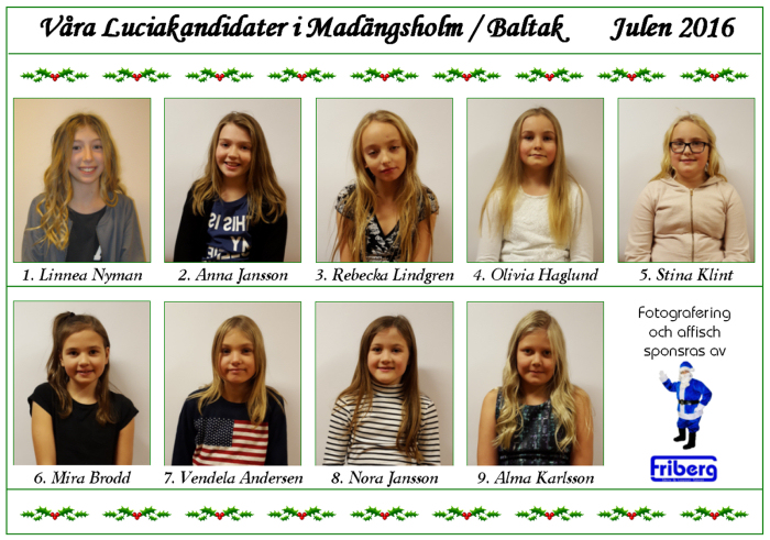 Lucia kandidaterna 2016 i Madngsholm Baltak